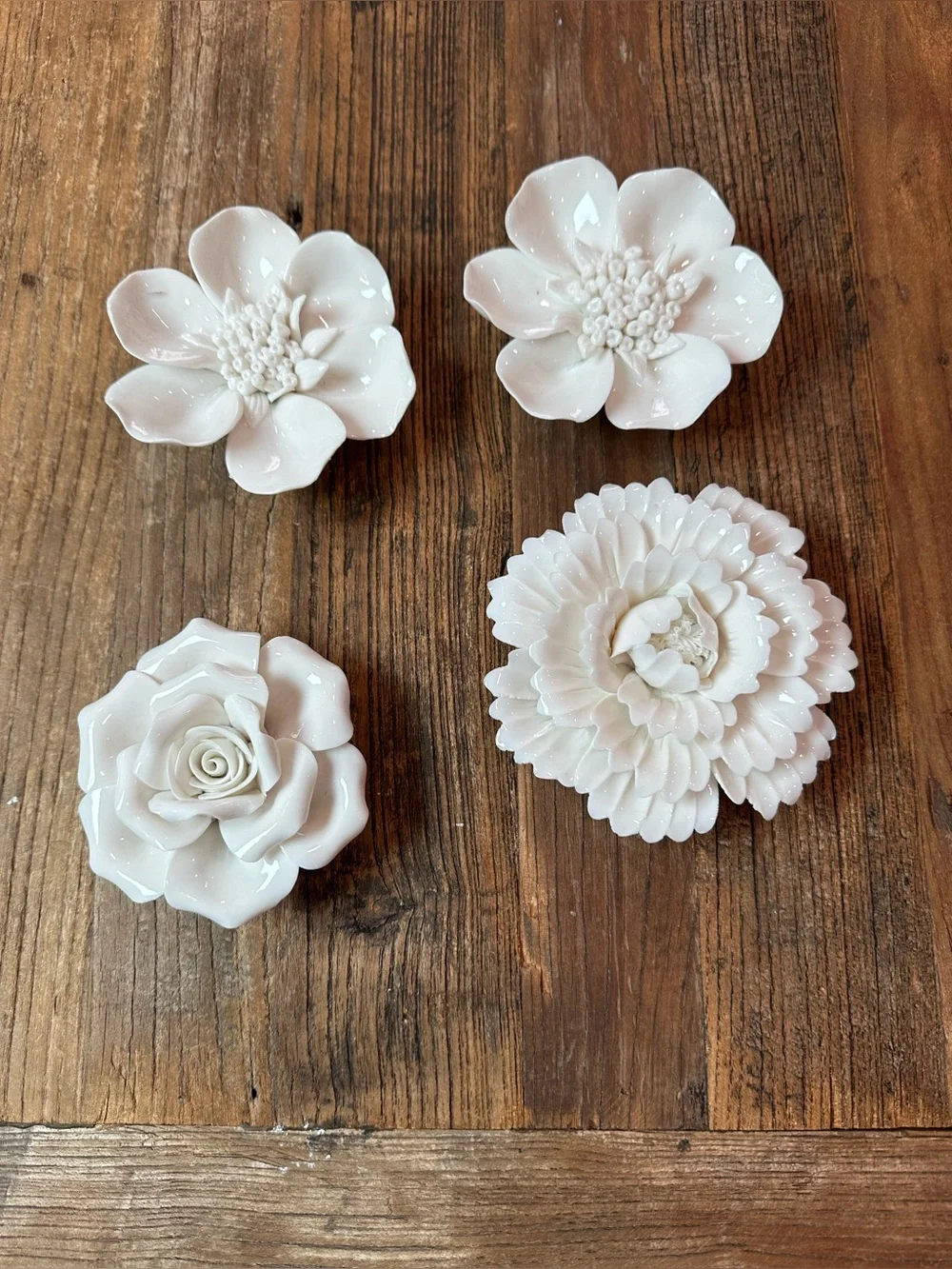 White Ceramic Floral Wall Accents - Set of 4